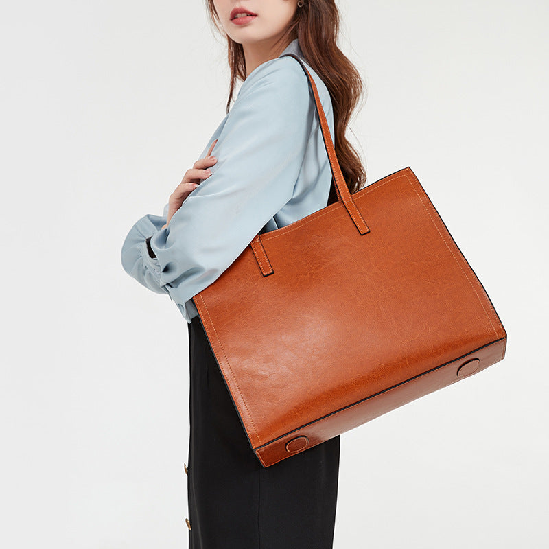 Women’s Minimalist  Genuine Leather Plain Tote Bag image 4