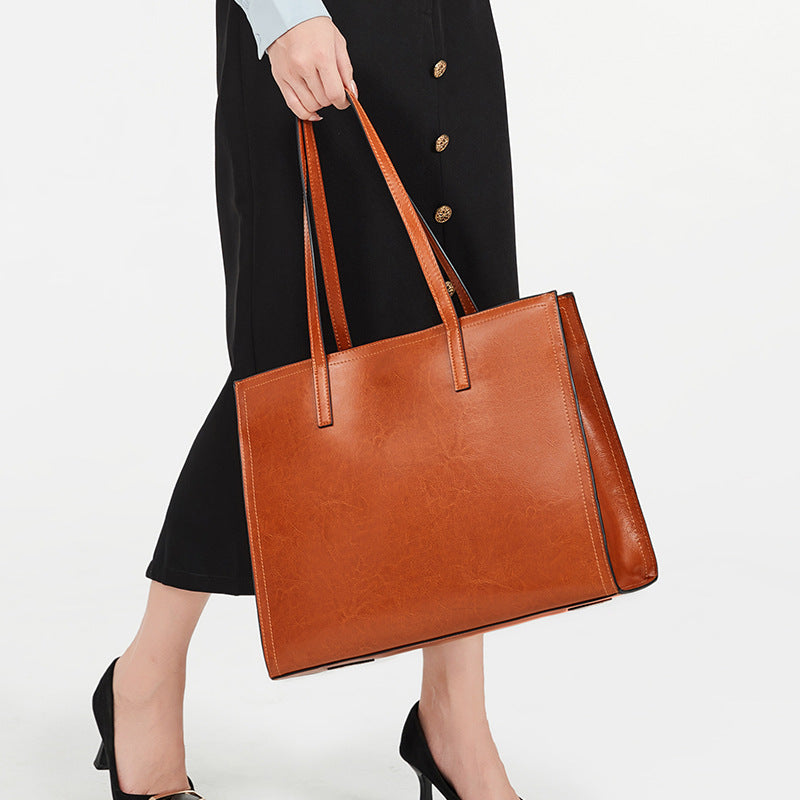 Women’s Minimalist  Genuine Leather Plain Tote Bag image 5