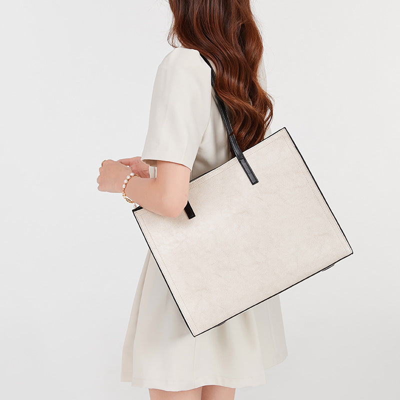 Women’s Minimalist  Genuine Leather Plain Tote Bag image 7