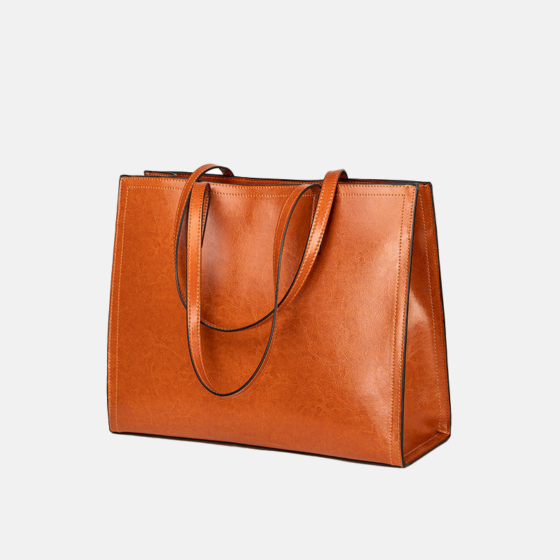 Women’s Minimalist  Genuine Leather Plain Tote Bag image 2
