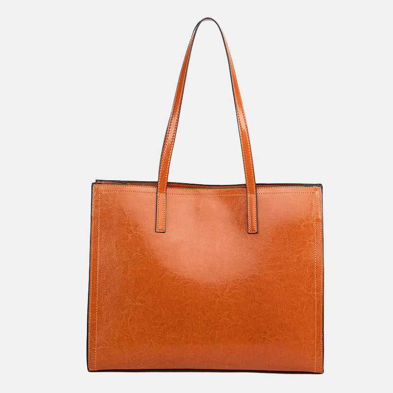Women’s Minimalist  Genuine Leather Plain Tote Bag image
