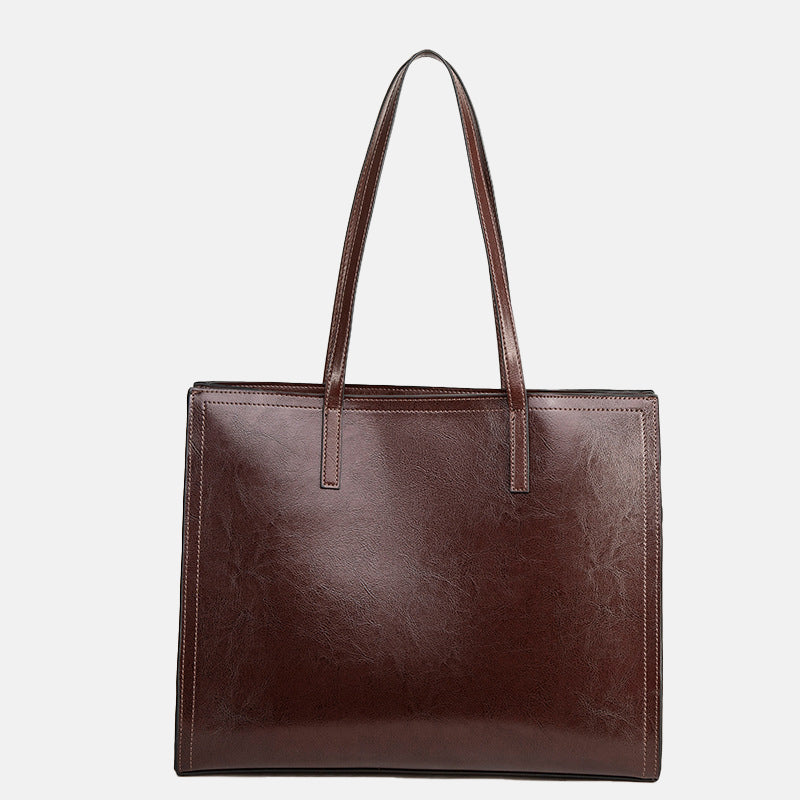 Women’s Minimalist  Genuine Leather Plain Tote Bag image 8