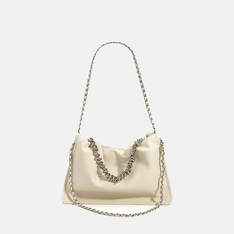 Women’s Minimalist Genuine Leather Pleated Chain Top Handle Bag image 5
