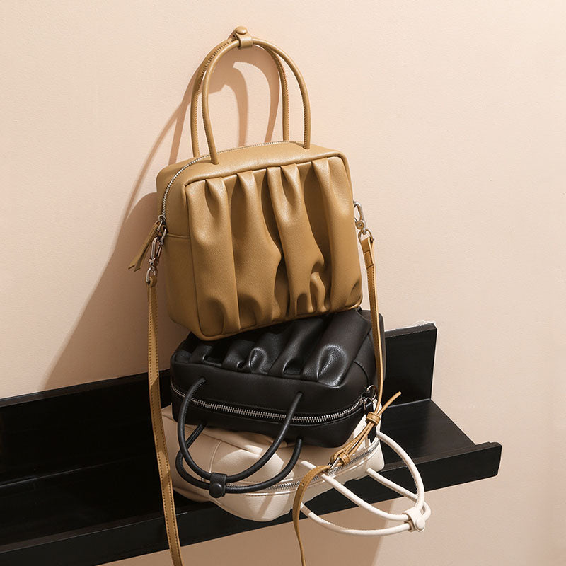 Women’s Minimalist Genuine Leather Pleated Cloud Handbag image 5
