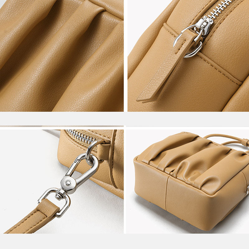 Women’s Minimalist Genuine Leather Pleated Cloud Handbag image 2