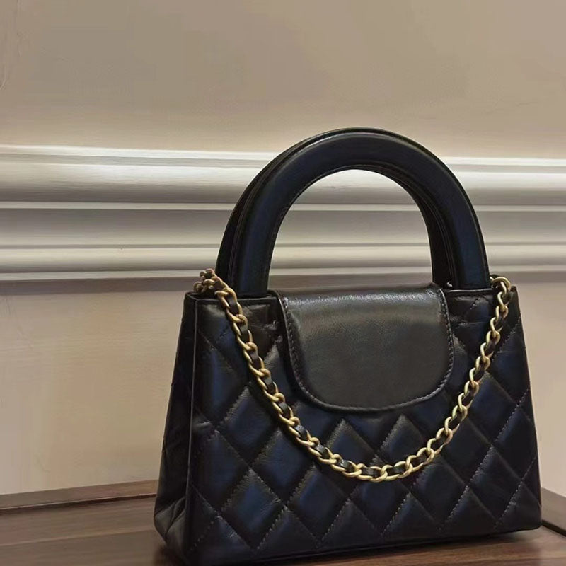 Women’s Minimalist Genuine Leather Quilted Chain Lock Crossbody Handbag image 3