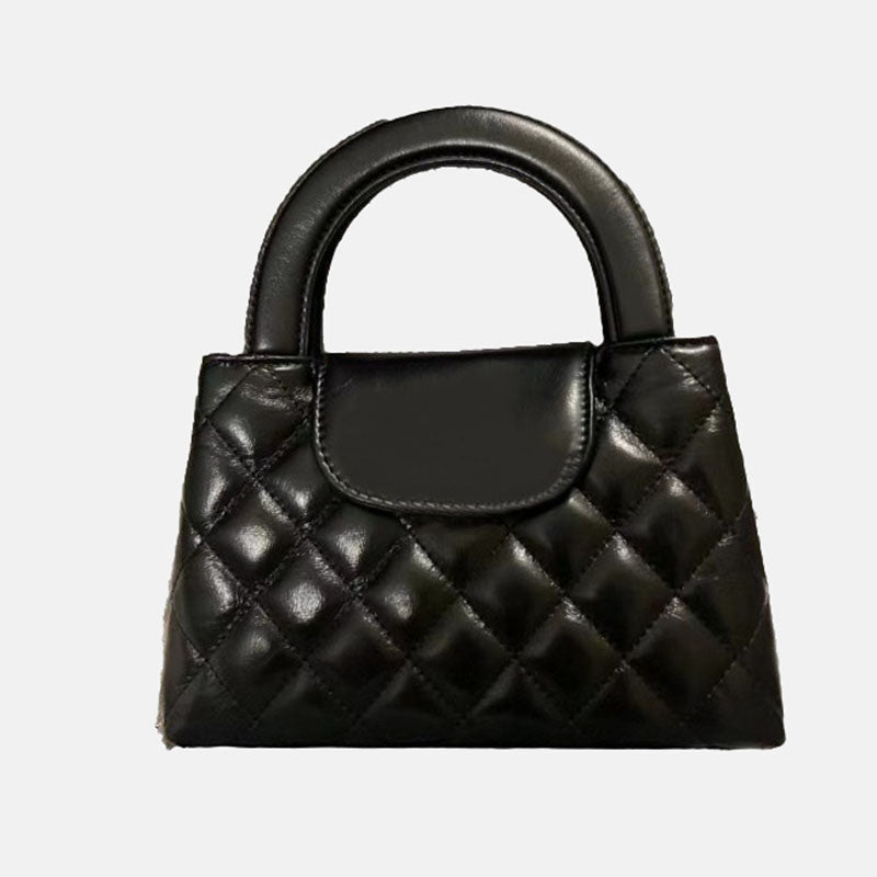 Women’s Minimalist Genuine Leather Quilted Chain Lock Crossbody Handbag image