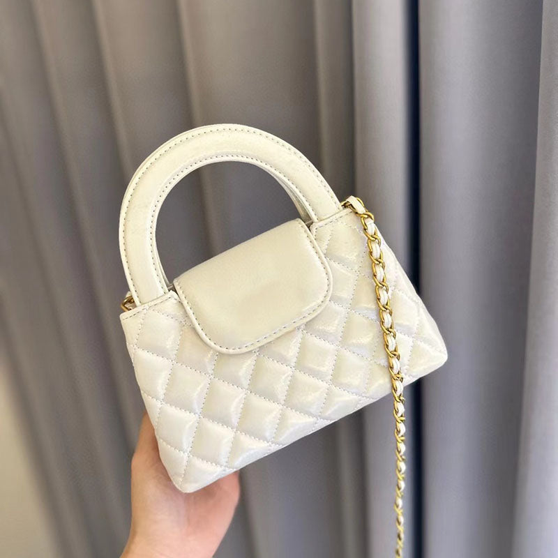 Women’s Minimalist Genuine Leather Quilted Chain Lock Crossbody Handbag image 5