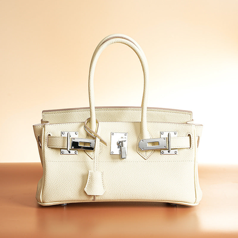Women’s Minimalist Genuine Leather Rectangular Lock Buckle Crossbody Top Handle Bag image 8
