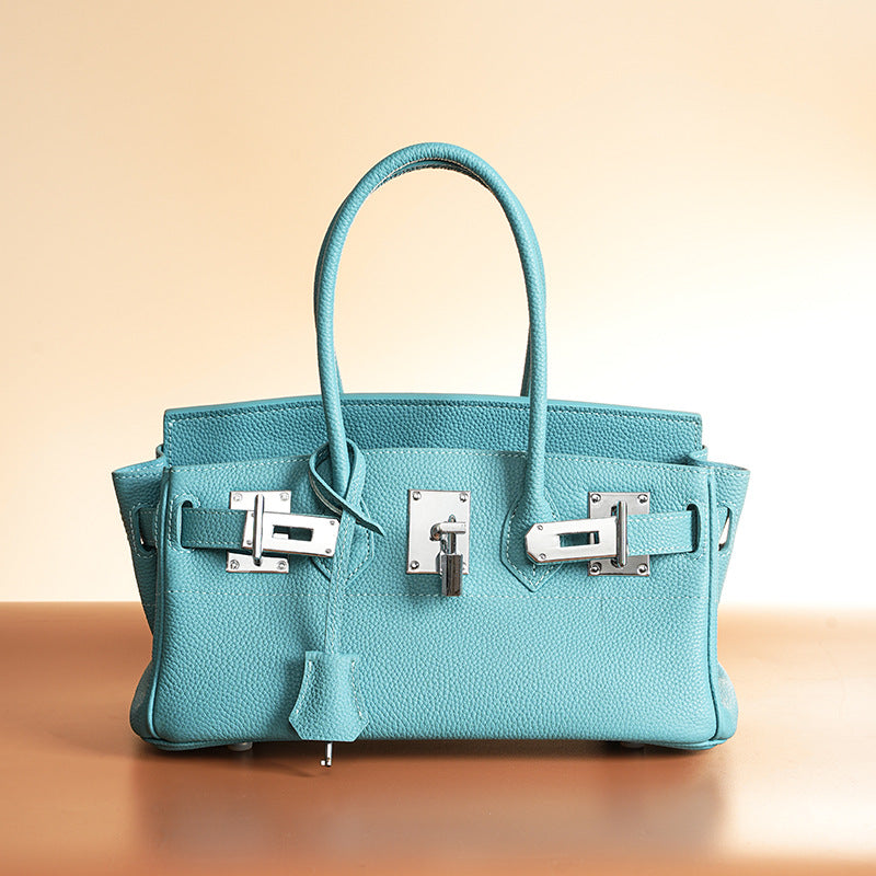 Women’s Minimalist Genuine Leather Rectangular Lock Buckle Crossbody Top Handle Bag image 5