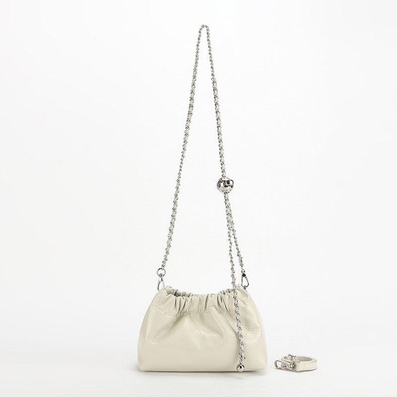 Women’s Minimalist Genuine Leather Ruched Cloud-Shaped Crossbody Chain Bag image 3
