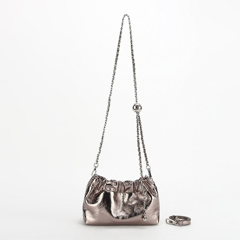 Women’s Minimalist Genuine Leather Ruched Cloud-Shaped Crossbody Chain Bag image 4
