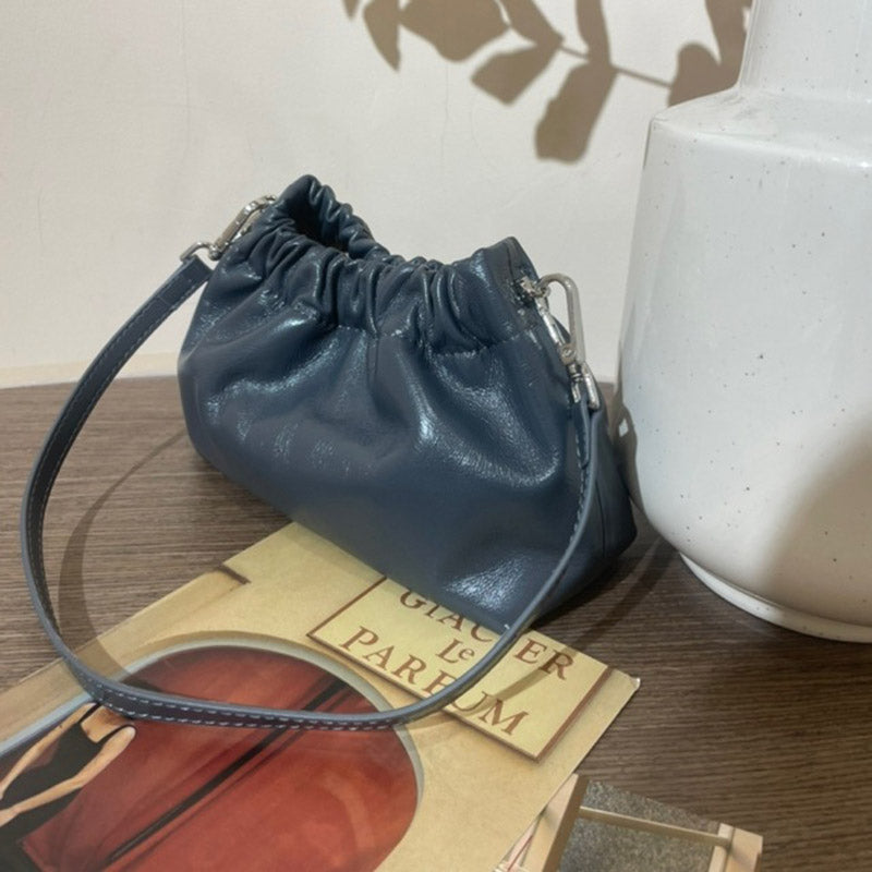 Women’s Minimalist Genuine Leather Ruched Cloud-Shaped Crossbody Chain Bag image 6