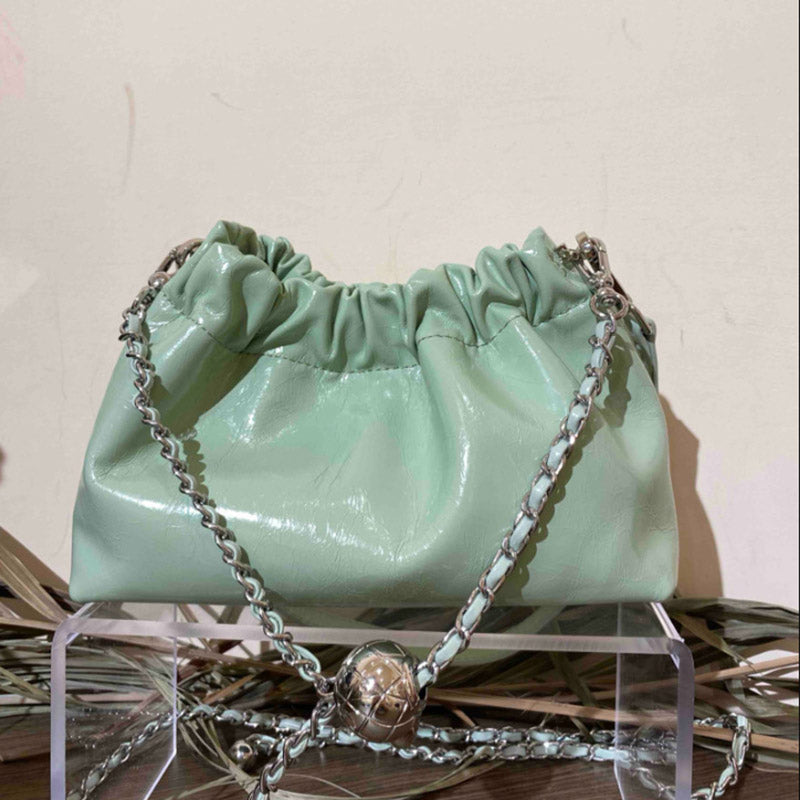 Women’s Minimalist Genuine Leather Ruched Cloud-Shaped Crossbody Chain Bag image 7