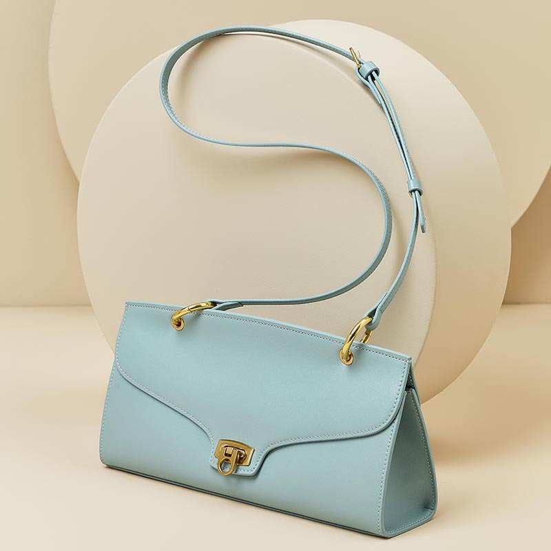 Women’s Minimalist Genuine Leather Shoulder Baguette Bag with Lock Closure image 4