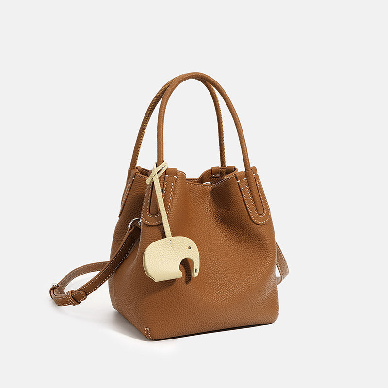 Women’s Minimalist Genuine Leather Shoulder Bucket Bag image 3