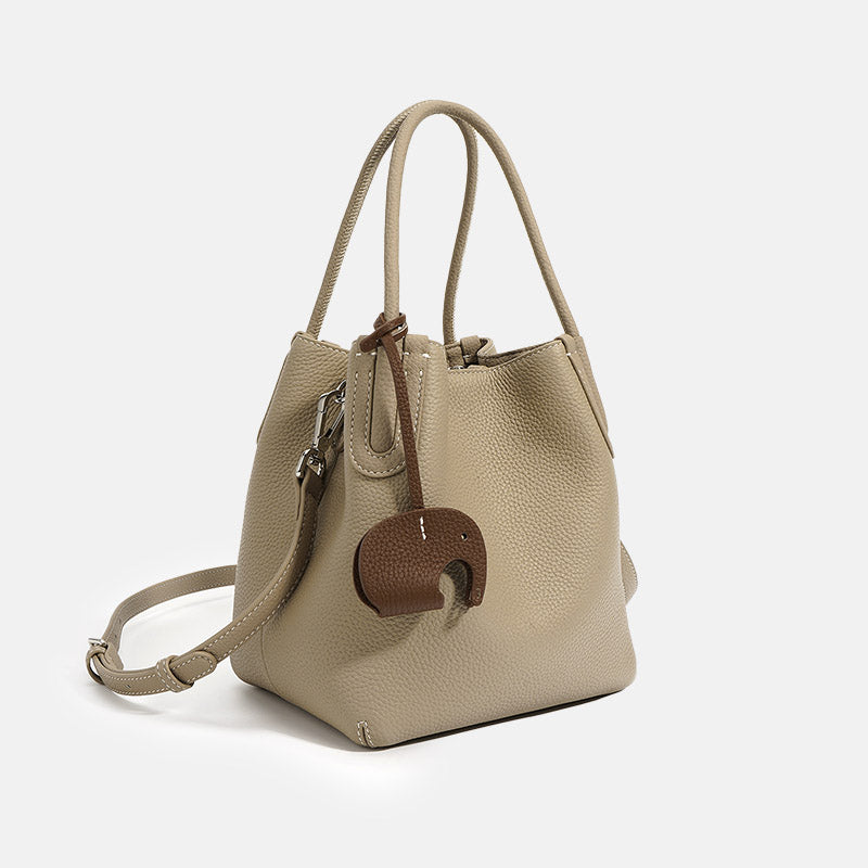 Women’s Minimalist Genuine Leather Shoulder Bucket Bag image 4