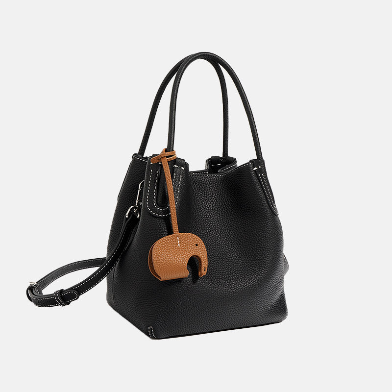 Women’s Minimalist Genuine Leather Shoulder Bucket Bag image 5
