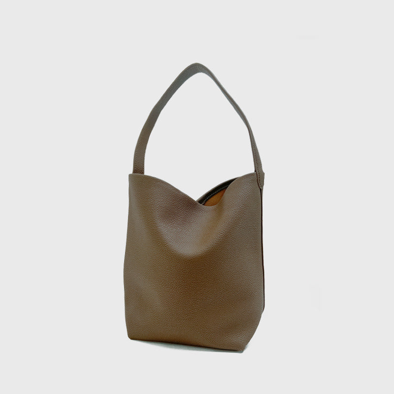 Women’s Minimalist Genuine Leather Single Shoulder Bucket Bag image 4