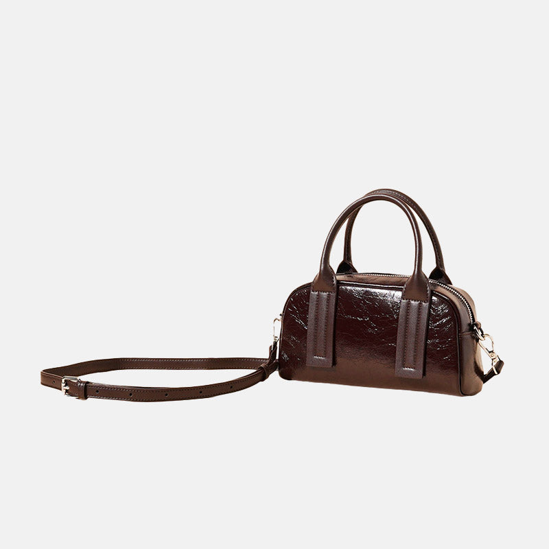 Women’s Minimalist Genuine Leather Textured Pillow-Shaped Crossbody Handbag image