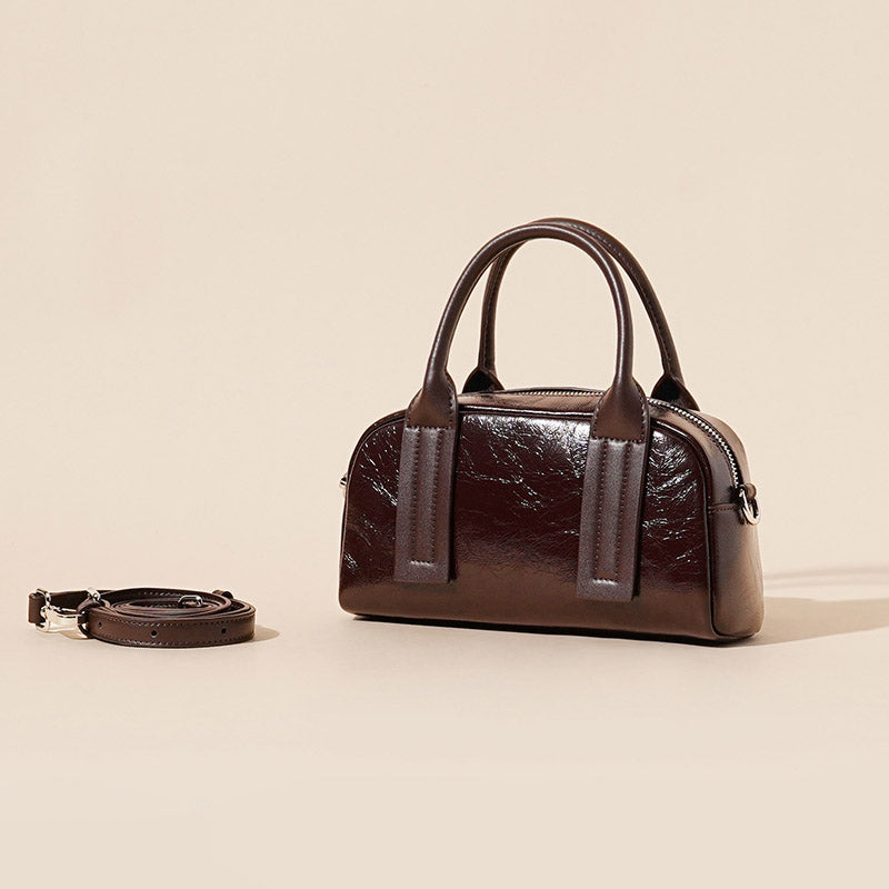 Women’s Minimalist Genuine Leather Textured Pillow-Shaped Crossbody Handbag image 2