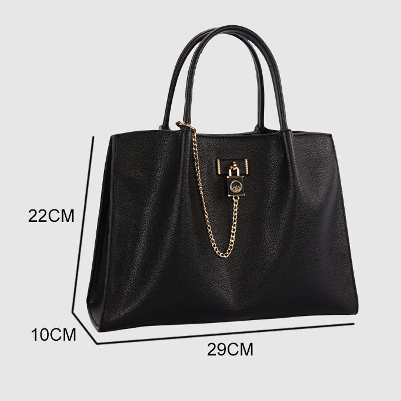 Women’s Minimalist Genuine Leather Tote Bag With Lock Charm image 2