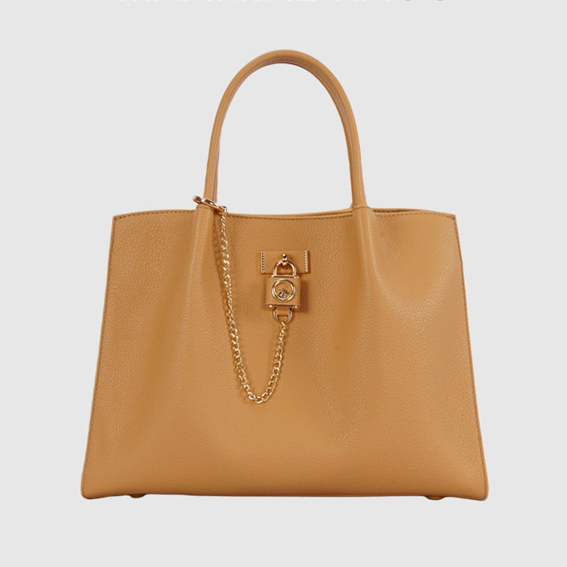 Women’s Minimalist Genuine Leather Tote Bag With Lock Charm image 3