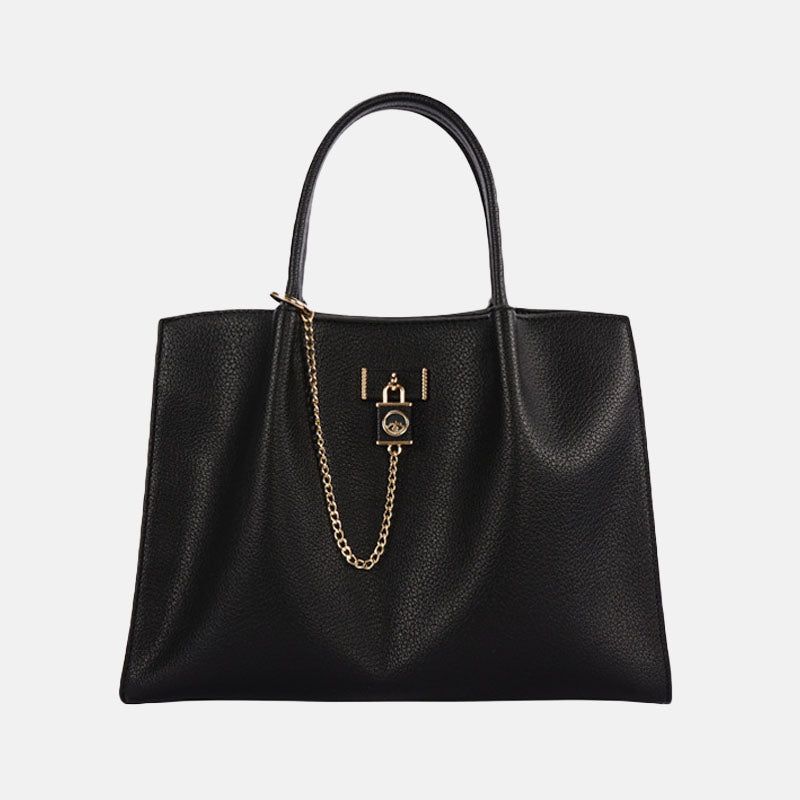 Women’s Minimalist Genuine Leather Tote Bag With Lock Charm image