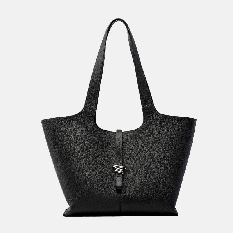 Women’s Minimalist Genuine Leather Tote Bag with Clasp Detail image