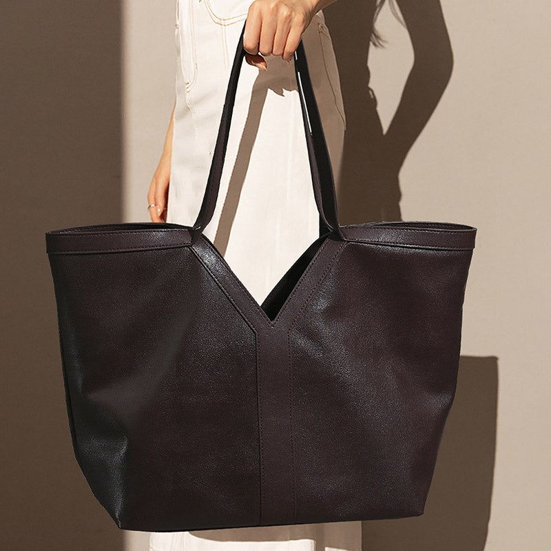 Women’s Minimalist Genuine Leather V-Shaped Tote Bag image 3