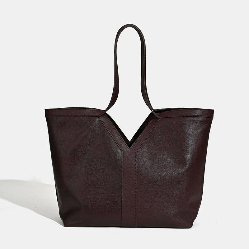 Women’s Minimalist Genuine Leather V-Shaped Tote Bag image