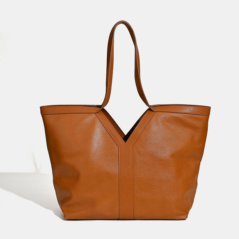 Women’s Minimalist Genuine Leather V-Shaped Tote Bag image 6