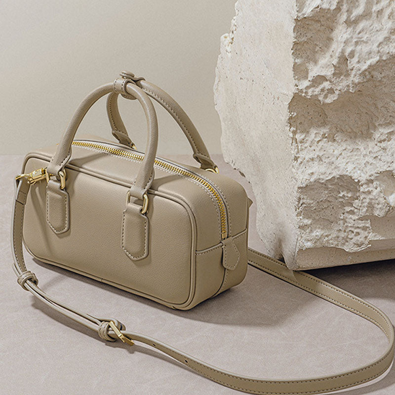 Women’s Minimalist Genuine Leather Zip Closure Boston Handbag image 3
