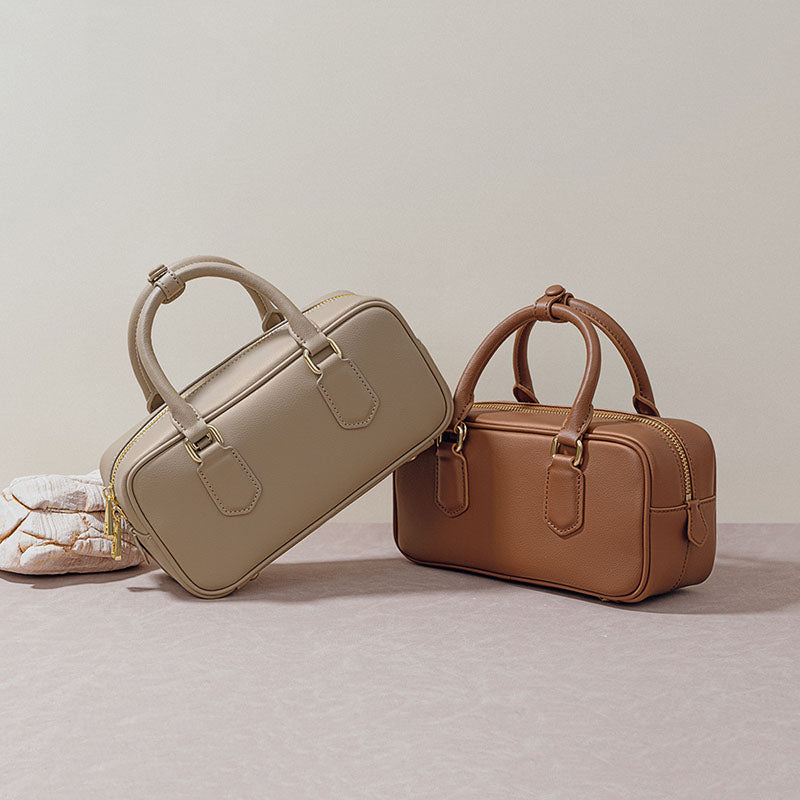 Women’s Minimalist Genuine Leather Zip Closure Boston Handbag image 4