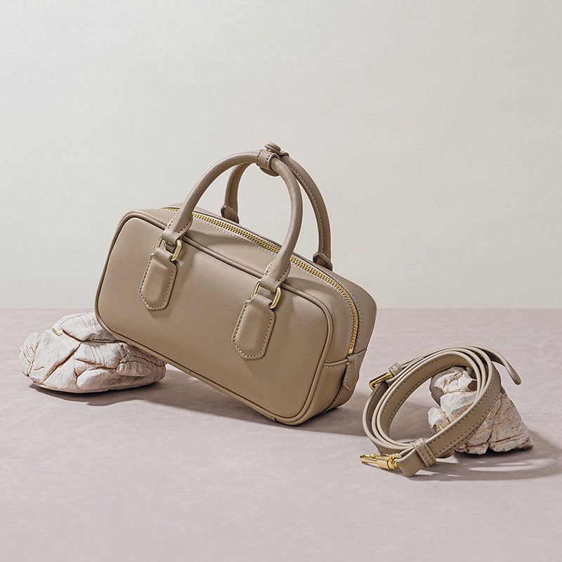 Women’s Minimalist Genuine Leather Zip Closure Boston Handbag image 2