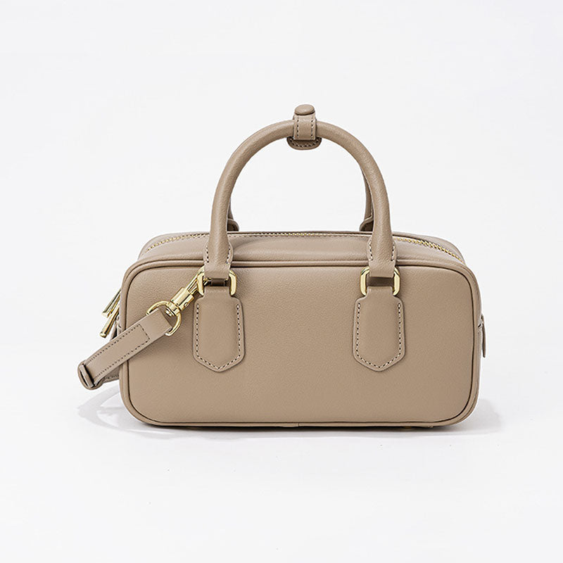 Women’s Minimalist Genuine Leather Zip Closure Boston Handbag image