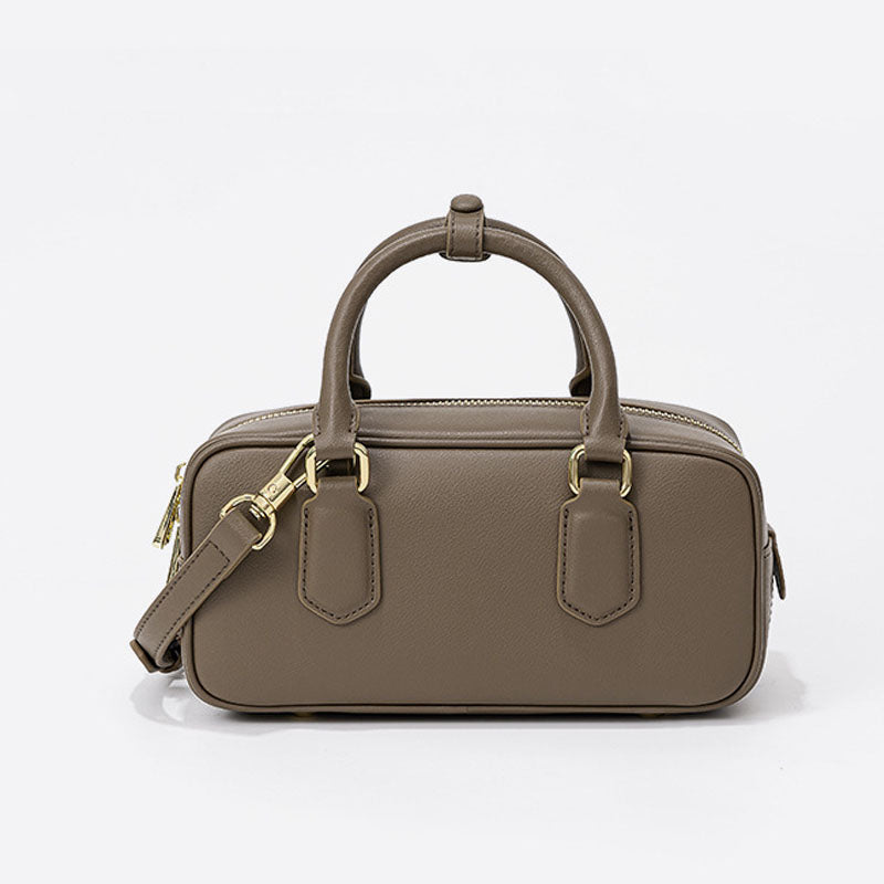 Women’s Minimalist Genuine Leather Zip Closure Boston Handbag image 6
