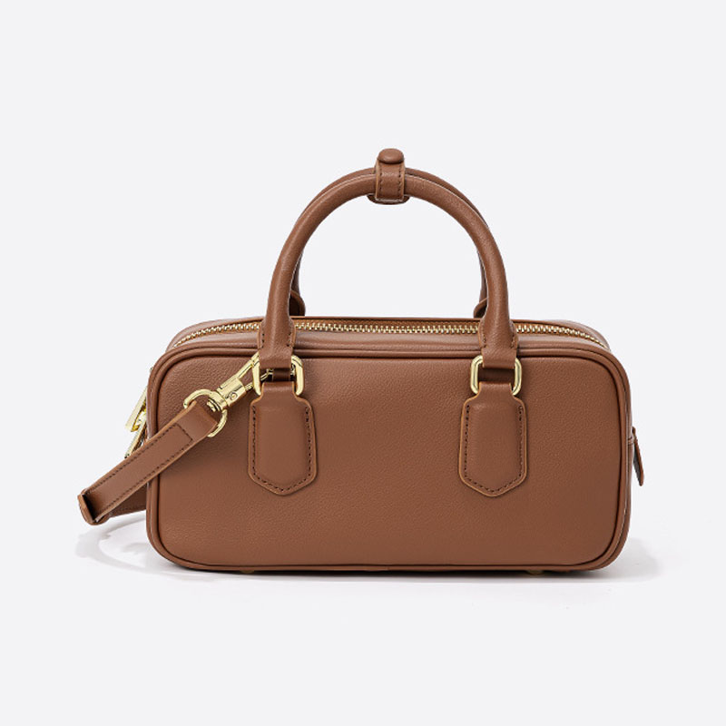 Women’s Minimalist Genuine Leather Zip Closure Boston Handbag image 5