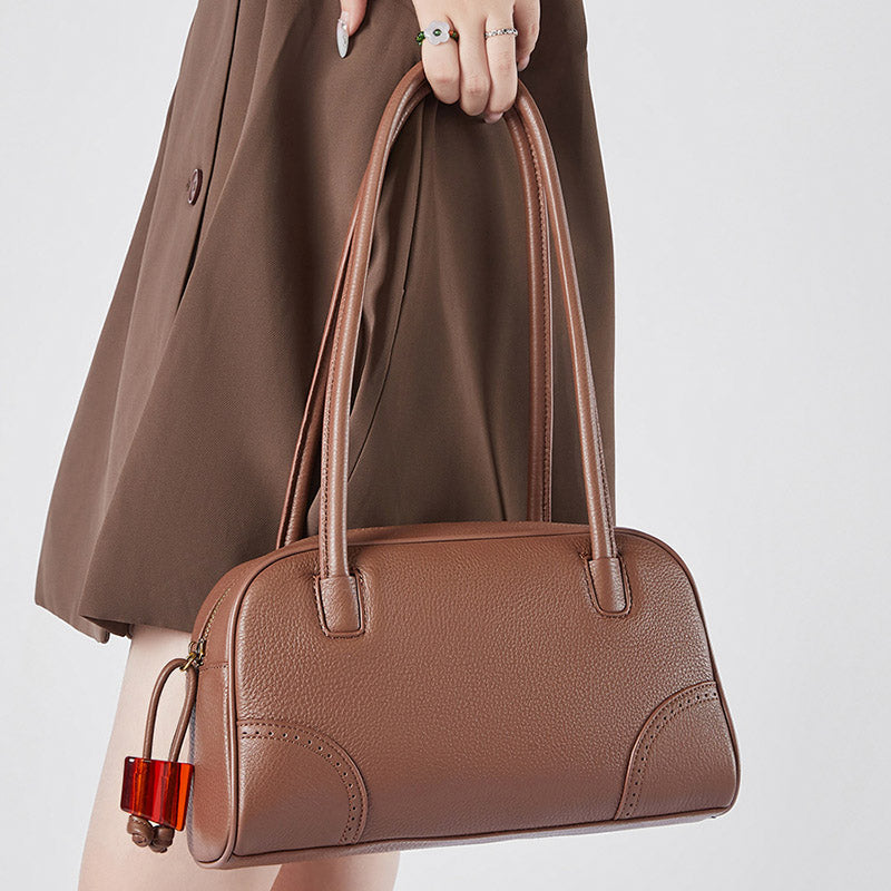 Women’s Minimalist Genuine Leather Zip-Top Shoulder Baguette Bag image 6