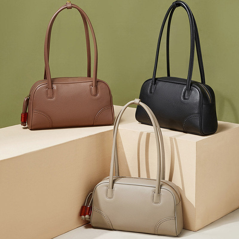 Women’s Minimalist Genuine Leather Zip-Top Shoulder Baguette Bag image 4