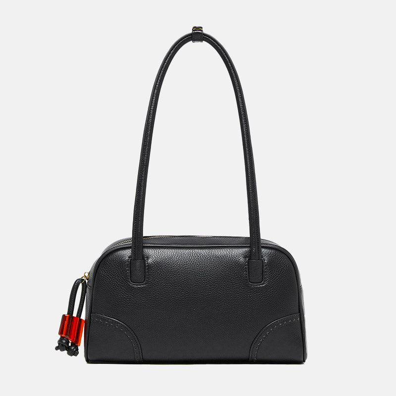 Women’s Minimalist Genuine Leather Zip-Top Shoulder Baguette Bag image