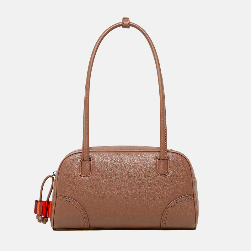 Women’s Minimalist Genuine Leather Zip-Top Shoulder Baguette Bag image 5