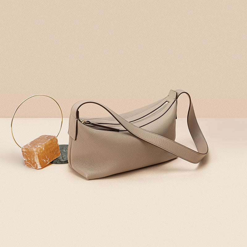 Women’s Minimalist Genuine Leather Zipper Baguette Bags image 4