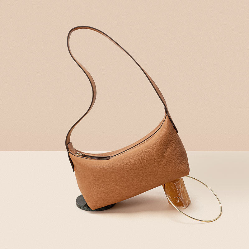 Women’s Minimalist Genuine Leather Zipper Baguette Bags image 6