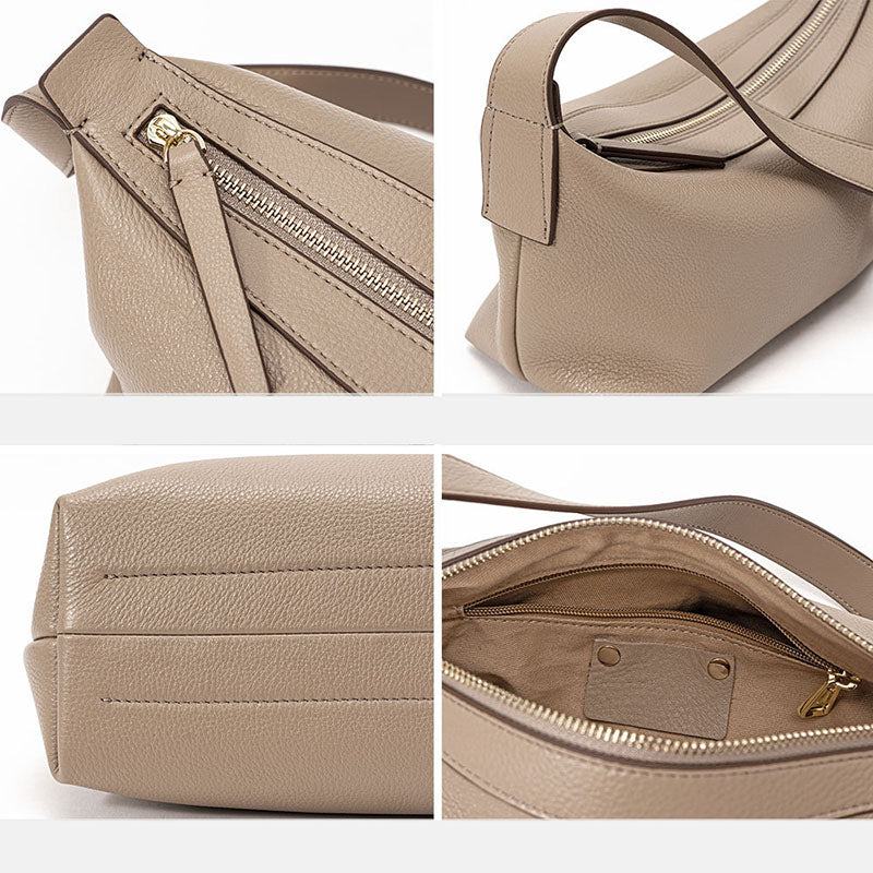 Women’s Minimalist Genuine Leather Zipper Baguette Bags image 3