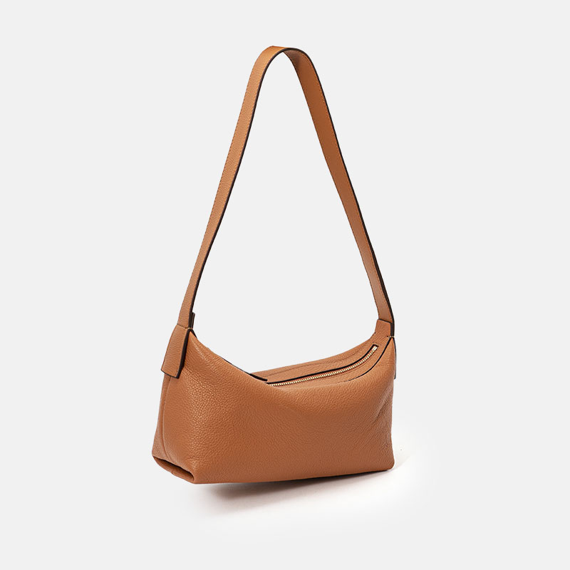 Women’s Minimalist Genuine Leather Zipper Baguette Bags image 5