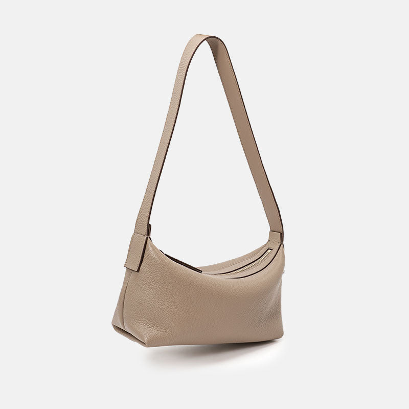 Women’s Minimalist Genuine Leather Zipper Baguette Bags image