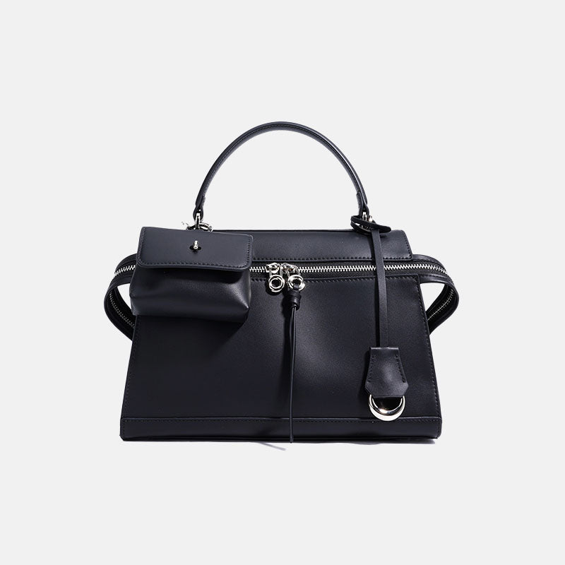 Women’s Minimalist Genuine Leather Zipper Close Top-Handle Bag In Silver Hardware image 3