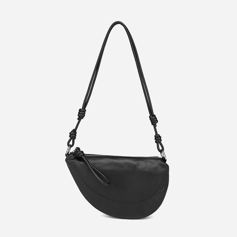 Women’s Minimalist Genuine Leather Zipper Crossbody Saddle Bag image
