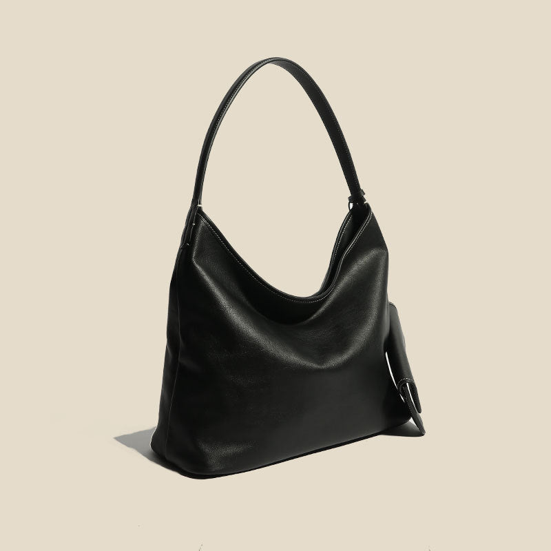 Women’s Minimalist Genuine Leather Zipper Shoulder Tote Bags In Black image 2